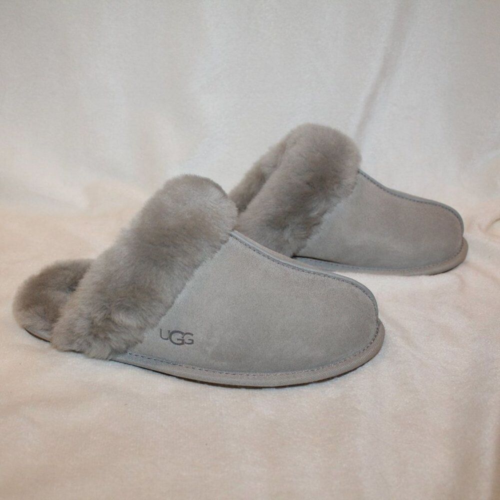 NIB UGG WOMEN'S SCUFFETTE II SUEDE SHEARLING SLIP ON SLIPPERS GRAYโ SZ 11